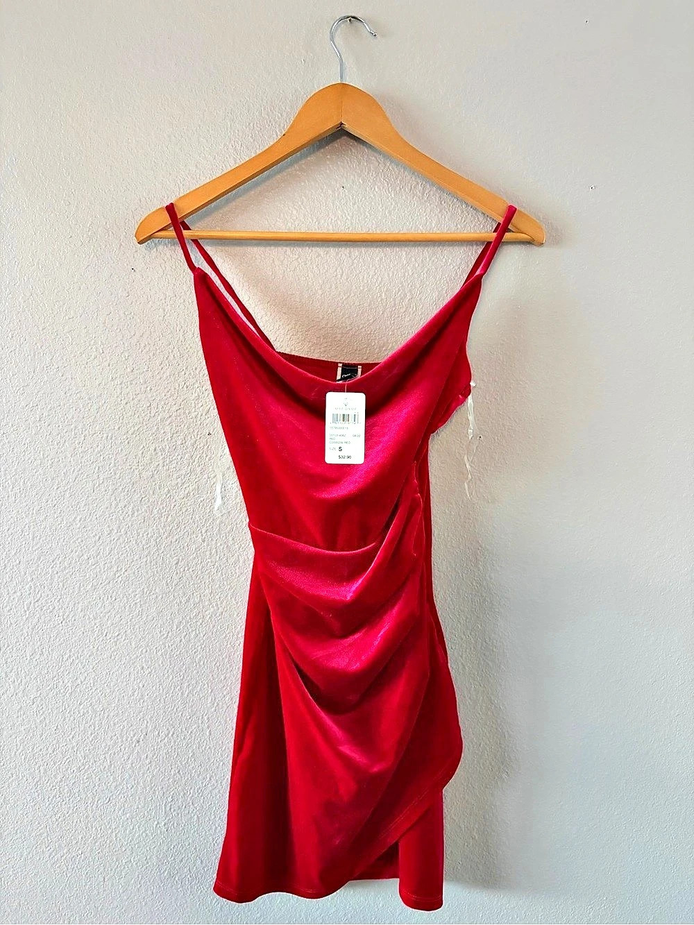 Windsor Red Velvet Cowl Neck Mini Dress in Red